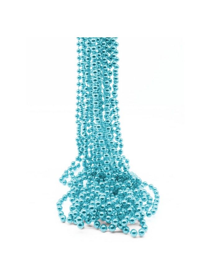 12 Pack Teal Bead 33” Inch Necklaces ; Bulk Party Favors For Sports Teams Gender Reveal Mardi Gras