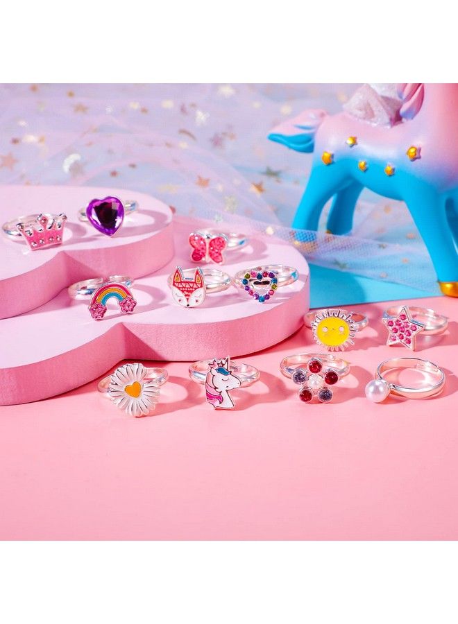 Gifts For Girls' Birthday Toys 12Pcs Adjustable Rings Unicorn Ring Crown Ring Birthday Gifts Gift For 3 4 5 6 7 8 9 10 11 12 Year Old Girl
