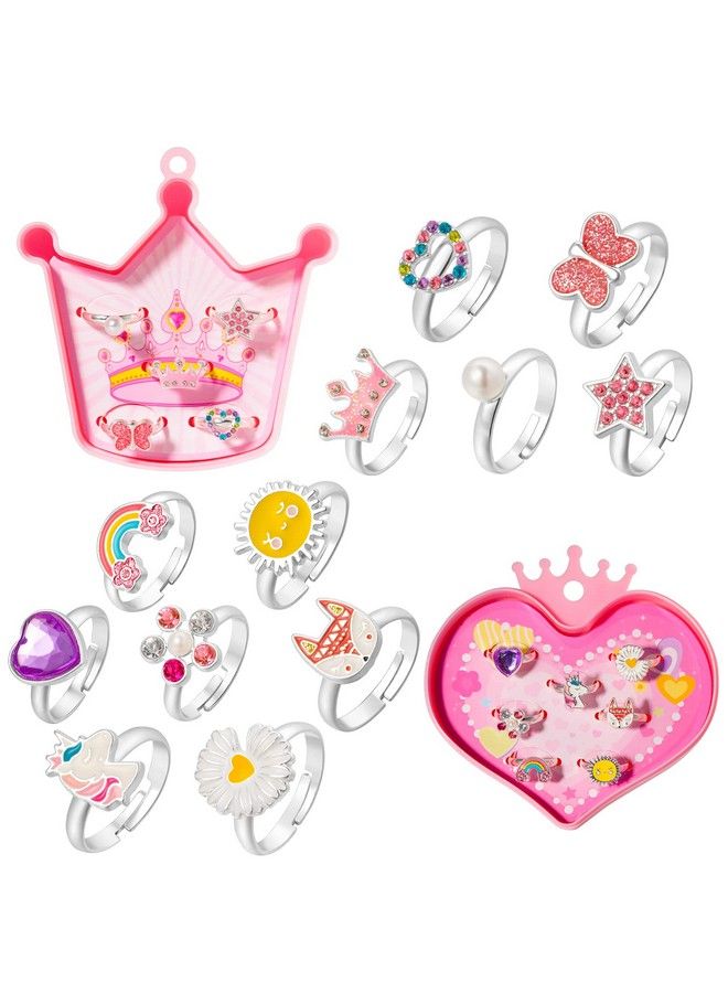 Gifts For Girls' Birthday Toys 12Pcs Adjustable Rings Unicorn Ring Crown Ring Birthday Gifts Gift For 3 4 5 6 7 8 9 10 11 12 Year Old Girl