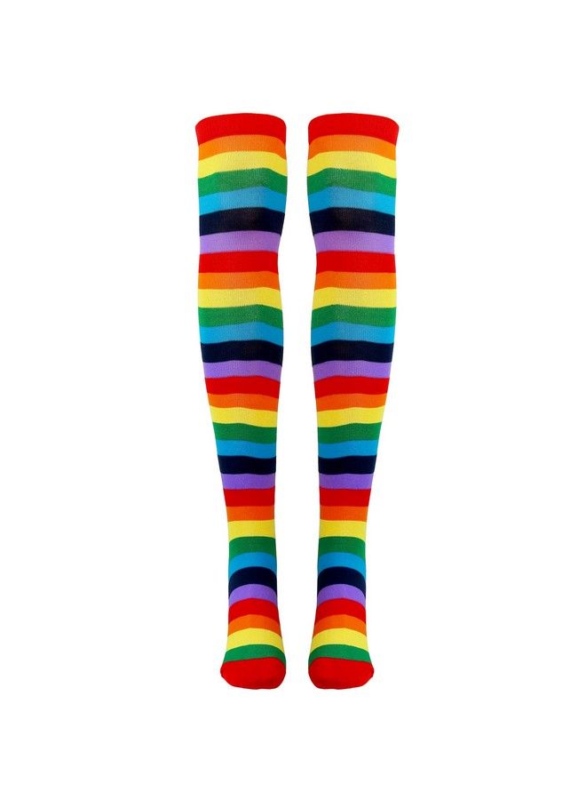 Colorful Rainbow Striped Socks Over The Knee Clown Striped Costume Accessories Thigh High Stockings For Men Women And Kids