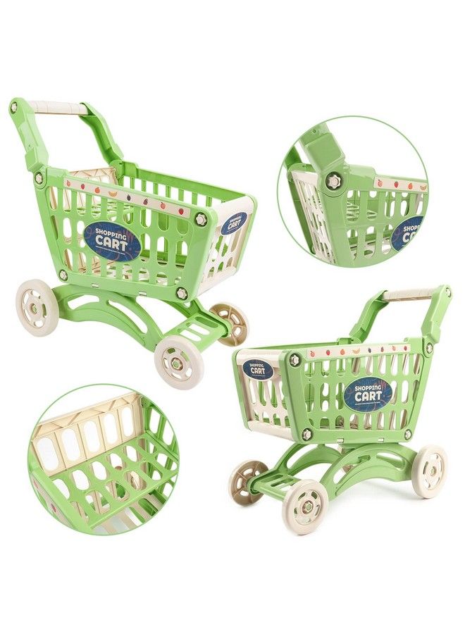 Kids Shopping Cart Trolley For Groceries Toddlers 65 Food Fruit Vegetables Pretend Play Food Role Play Educational Toy Play Kitchen Toys Store Playset (Green)