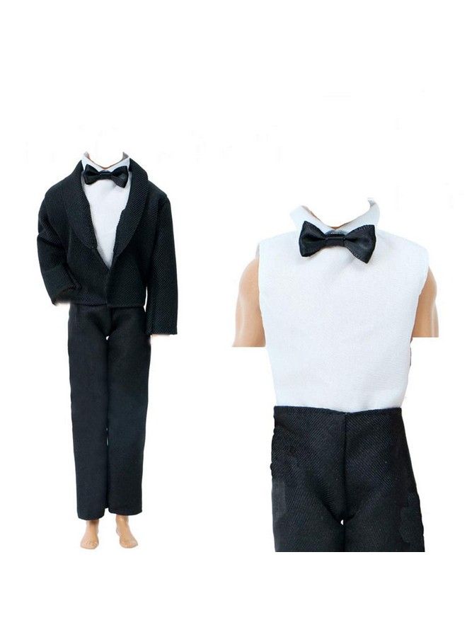 2 Sets Formal Office Suits Including Black Coat White Coat White Shirt With Bow Knot Black Trousers Groom Wedding Tuxedo For 11.5 Inch Boy Doll Clothes