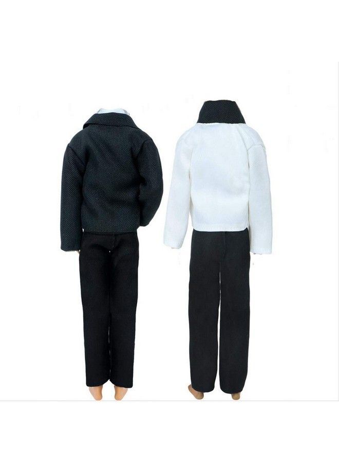 2 Sets Formal Office Suits Including Black Coat White Coat White Shirt With Bow Knot Black Trousers Groom Wedding Tuxedo For 11.5 Inch Boy Doll Clothes