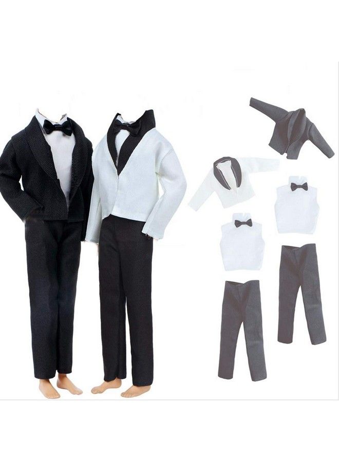 2 Sets Formal Office Suits Including Black Coat White Coat White Shirt With Bow Knot Black Trousers Groom Wedding Tuxedo For 11.5 Inch Boy Doll Clothes