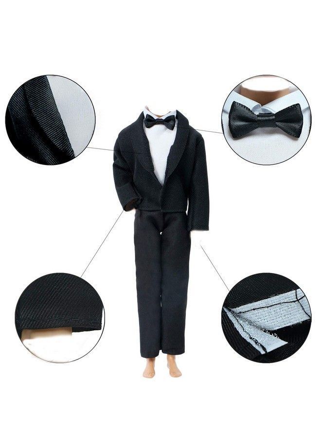 2 Sets Formal Office Suits Including Black Coat White Coat White Shirt With Bow Knot Black Trousers Groom Wedding Tuxedo For 11.5 Inch Boy Doll Clothes