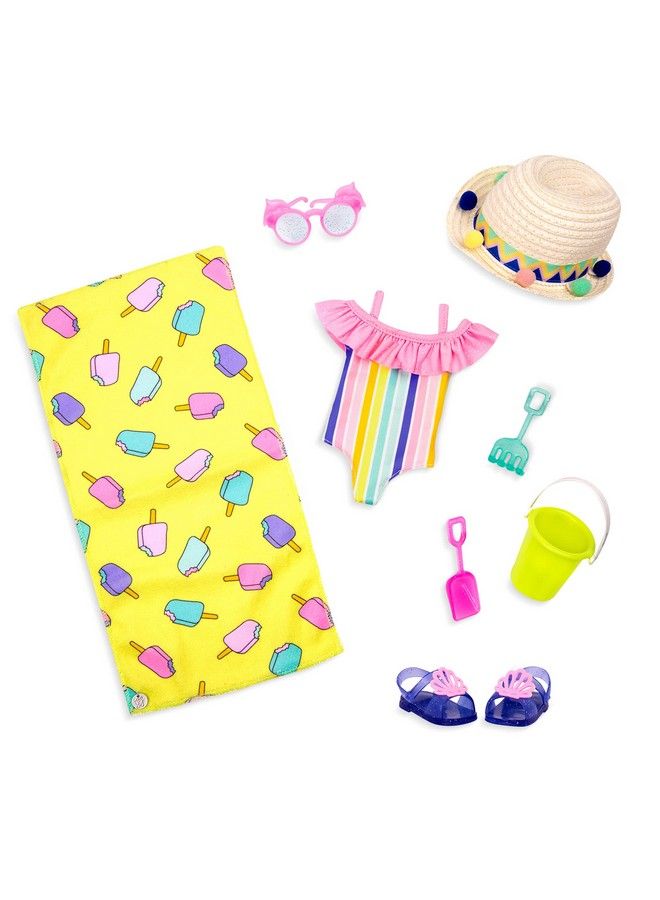 Beach Day Rays ¬Outfit 14 Inch Doll Clothes Rainbow Swimsuit Beach Towel & Accessories Kids Ages 3 And Up Children’S Toys