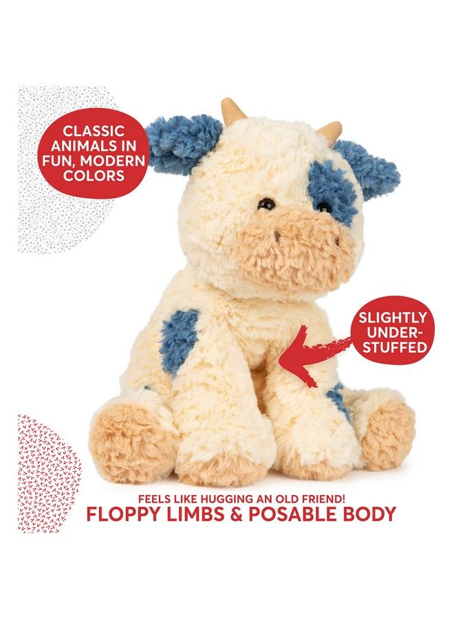 Cozys Collection Cow Stuffed Animal Plush For Ages 1 And Up Cream/Blue 10''