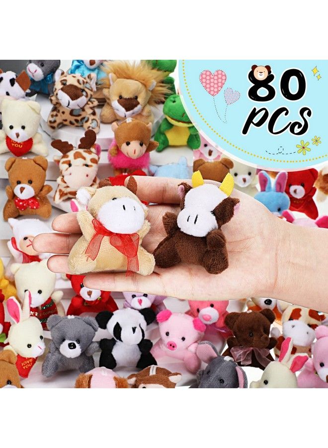 80 Pieces Mini Stuffed Animal Toys Small Animal Plush Keychains Stuffed Jungle Animals Toys Set For Kids Birthday Party Goody Filler Bags Favors Stocking Stuffers Carnival Prizes Valentine'S Day Gifts