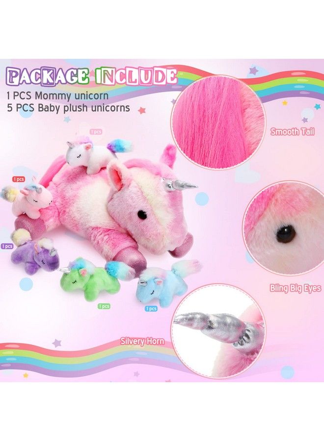 6 Pieces Unicorn Plush Toy Set 1 Large Unicorn Stuffed Animals 5 Colorful Mini Plush Unicorn Toy Unicorn Toys For Party Supplies Favor Stocking Stuffers Keychain (Pink Stylish Style)