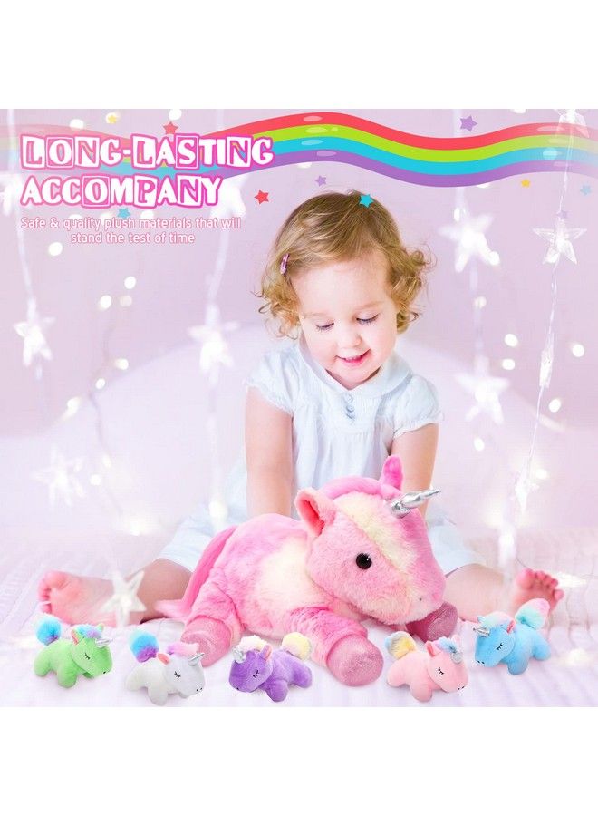 6 Pieces Unicorn Plush Toy Set 1 Large Unicorn Stuffed Animals 5 Colorful Mini Plush Unicorn Toy Unicorn Toys For Party Supplies Favor Stocking Stuffers Keychain (Pink Stylish Style)