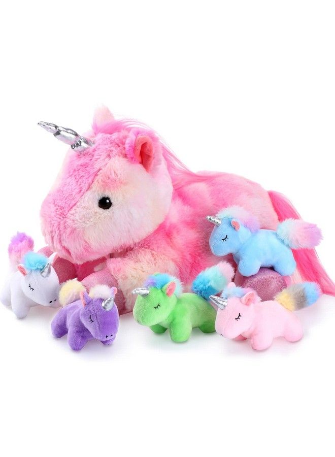 6 Pieces Unicorn Plush Toy Set 1 Large Unicorn Stuffed Animals 5 Colorful Mini Plush Unicorn Toy Unicorn Toys For Party Supplies Favor Stocking Stuffers Keychain (Pink Stylish Style)