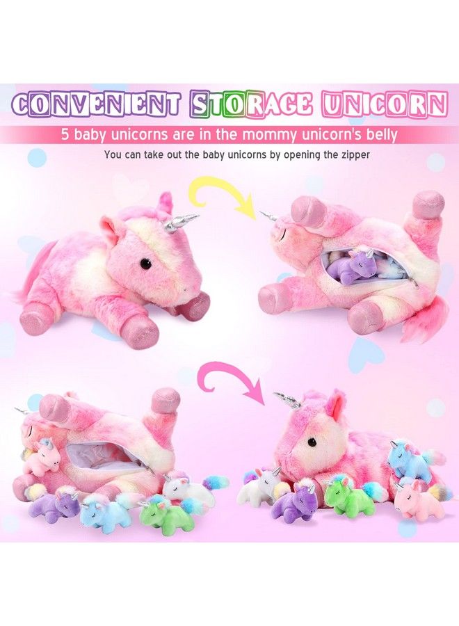 6 Pieces Unicorn Plush Toy Set 1 Large Unicorn Stuffed Animals 5 Colorful Mini Plush Unicorn Toy Unicorn Toys For Party Supplies Favor Stocking Stuffers Keychain (Pink Stylish Style)