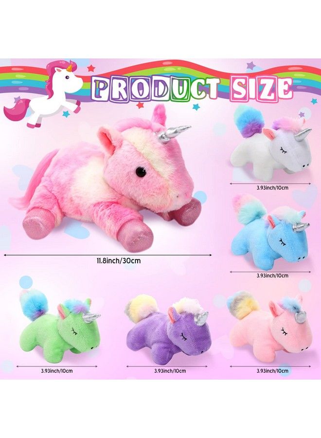 6 Pieces Unicorn Plush Toy Set 1 Large Unicorn Stuffed Animals 5 Colorful Mini Plush Unicorn Toy Unicorn Toys For Party Supplies Favor Stocking Stuffers Keychain (Pink Stylish Style)