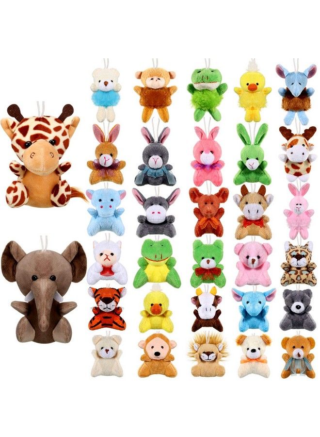 32 Pieces Mini Plush Animal Toys Safari Stuffed Toys Animals Cute Plush Keychain Animals Decoration For Birthday Teacher Student Award Themed Party Favors (Giraffe Elephant) (Giraffe Elephant)