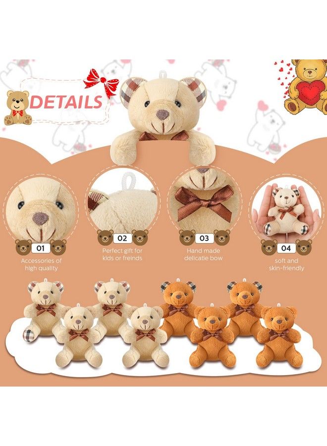 16 Pcs Mini Bear Stuffed Animal 4 Inch Bear Bulk Small Bear Mini Joint Bear Soft Tiny Bear Doll For Diy Keychain Party Favor Decor(Light Brown Dark Brown Cute)