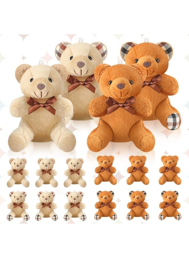 16 Pcs Mini Bear Stuffed Animal 4 Inch Bear Bulk Small Bear Mini Joint Bear Soft Tiny Bear Doll For Diy Keychain Party Favor Decor(Light Brown Dark Brown Cute)