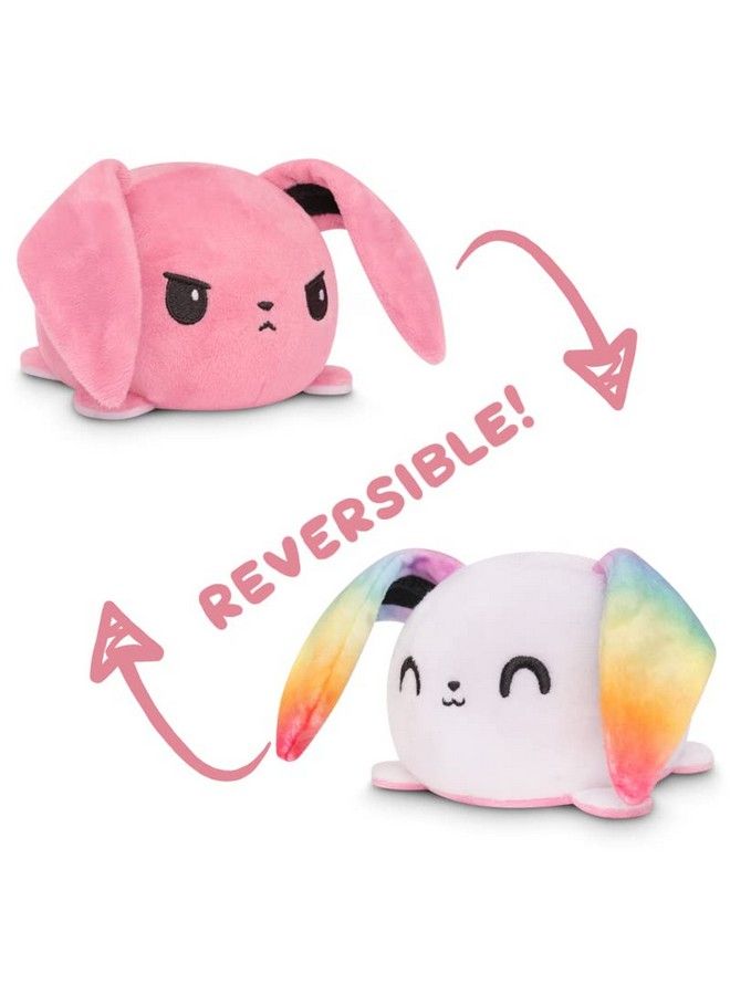 The Original Reversible Bunny Plushie Pink + White Rainbow Ears Cute Sensory Fidget Stuffed Animals That Show Your Mood