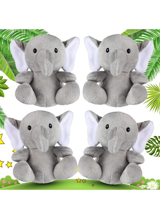 4 Pieces Mini Elephant Stuffed Animals Elephant Plush Toys 4 Inches Plush Stuffed Elephant Cute Soft Forest Animals For Baby Shower Boys Girls Elephant Themed Birthday Party Supplies (Grey)