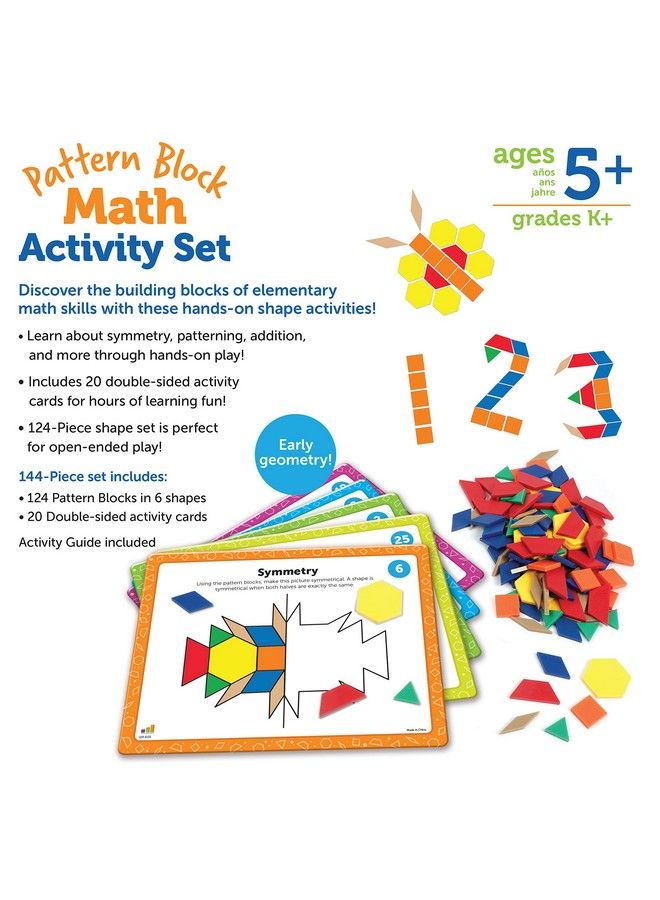 Pattern Block Math Activity Set Math Games For Kids Educational Games Preschool Math Montessori 144 Pieces Age 5+