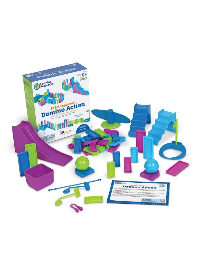 Stem Explorers Domino Action Stem Toys For Kids 59 Pieces Age 5+ Gifts For Boys And Girls 45 Dominos 10 Double Sided Challenge Cards Obstacle Pieces