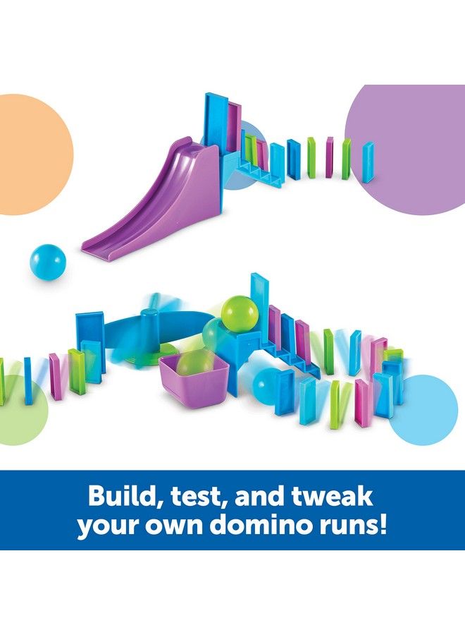 Stem Explorers Domino Action Stem Toys For Kids 59 Pieces Age 5+ Gifts For Boys And Girls 45 Dominos 10 Double Sided Challenge Cards Obstacle Pieces