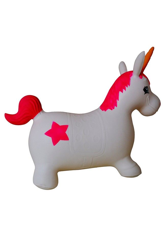 Unicorn Bouncer With Hand Pump Inflatable Space Hopper Ride On Bouncy Animal (White)