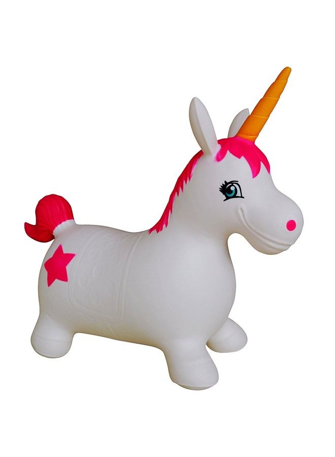 Unicorn Bouncer With Hand Pump Inflatable Space Hopper Ride On Bouncy Animal (White)