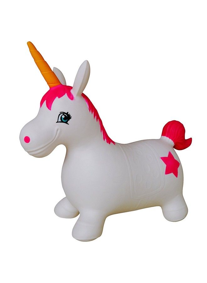 Unicorn Bouncer With Hand Pump Inflatable Space Hopper Ride On Bouncy Animal (White)