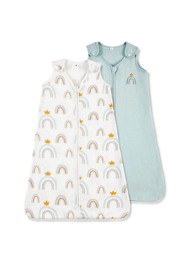 Sleep Sack 2 Pack Baby Wearable Blanket With 2 Way Zipper Extra Soft Sleeveless Sleep Sack For Boy Girl Rainbow Crown & Light Green 18 24 Months