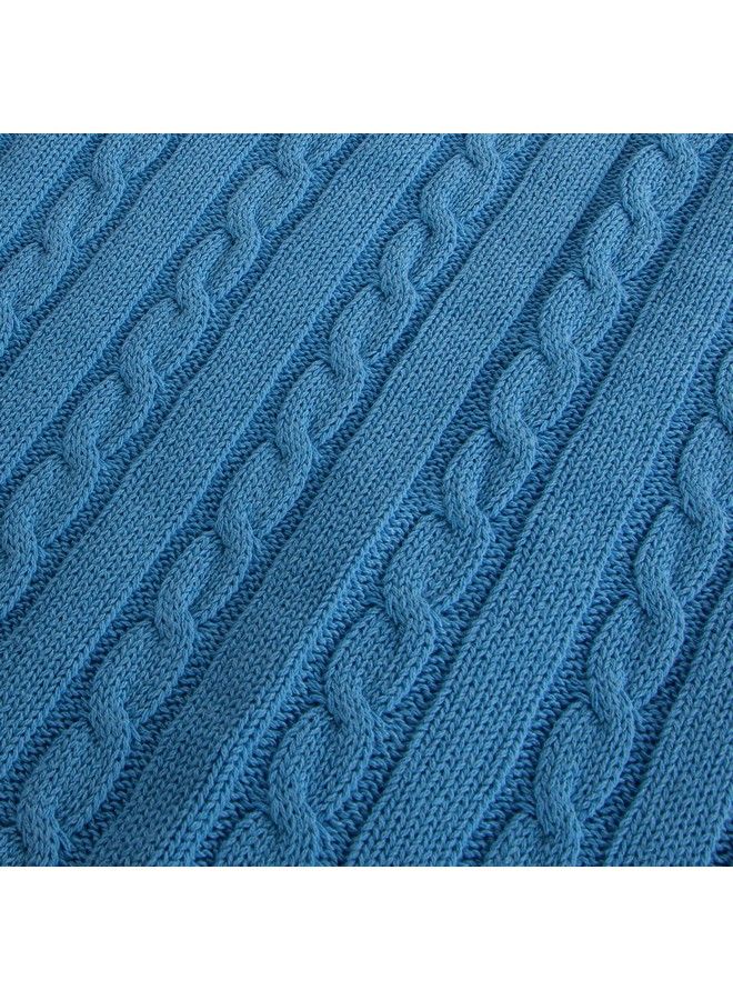 100% Pure Cotton Cable Knit Toddler Blanket Super Soft Warm Breathable 30X40 Baby Blanket For Crib Stroller Nursery Travel Newborn 30X40 Inches Azure Blue