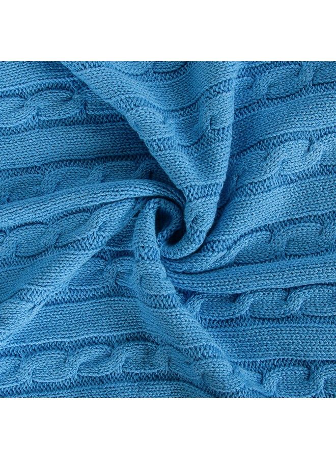 100% Pure Cotton Cable Knit Toddler Blanket Super Soft Warm Breathable 30X40 Baby Blanket For Crib Stroller Nursery Travel Newborn 30X40 Inches Azure Blue