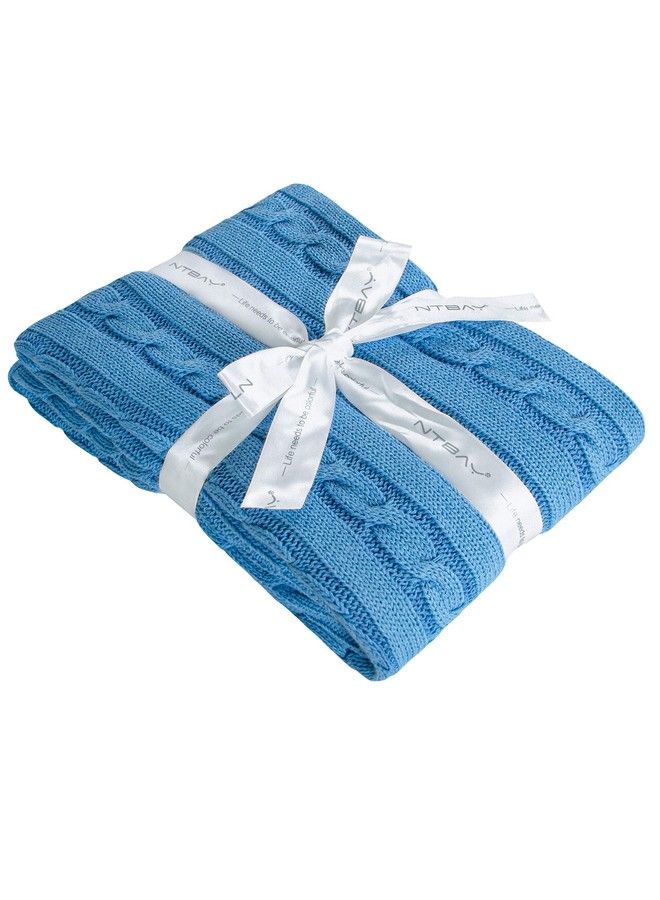 100% Pure Cotton Cable Knit Toddler Blanket Super Soft Warm Breathable 30X40 Baby Blanket For Crib Stroller Nursery Travel Newborn 30X40 Inches Azure Blue