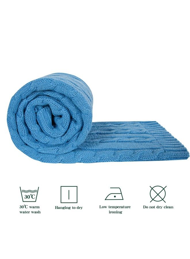 100% Pure Cotton Cable Knit Toddler Blanket Super Soft Warm Breathable 30X40 Baby Blanket For Crib Stroller Nursery Travel Newborn 30X40 Inches Azure Blue