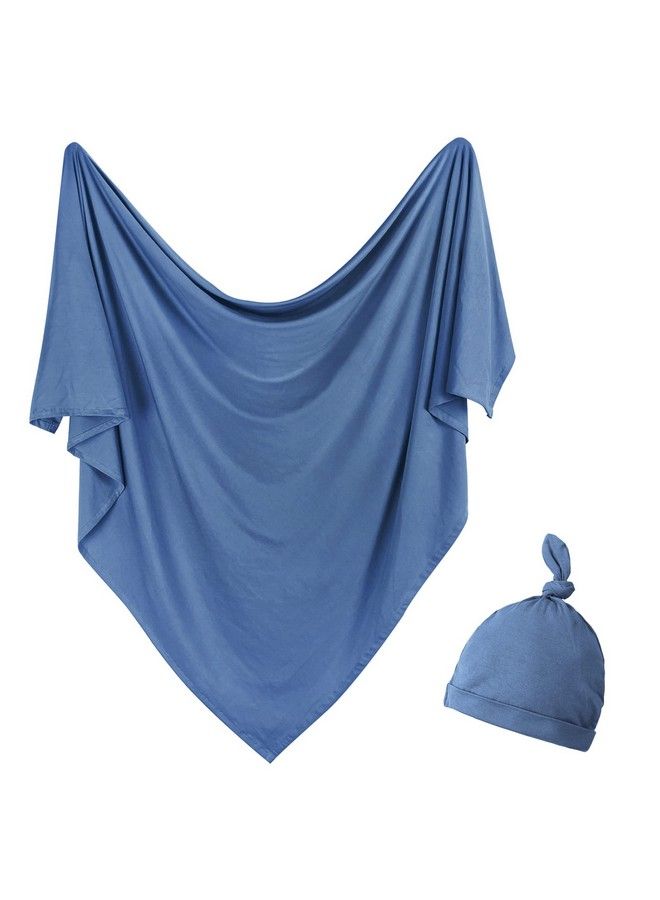 Newborn Swaddle Set Stretch Wrap Swaddle Receiving Blanket For Baby Boy Girl(Steel Blue)