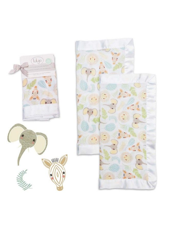 Baby Security Lovey Blankets; Unisex Softest Breathable Cotton Muslin Security Blanket With Silky Satin Trim; Neutral Comforting Blanket For Girls & Boys ; 16In By 16 In; Jungle Safari