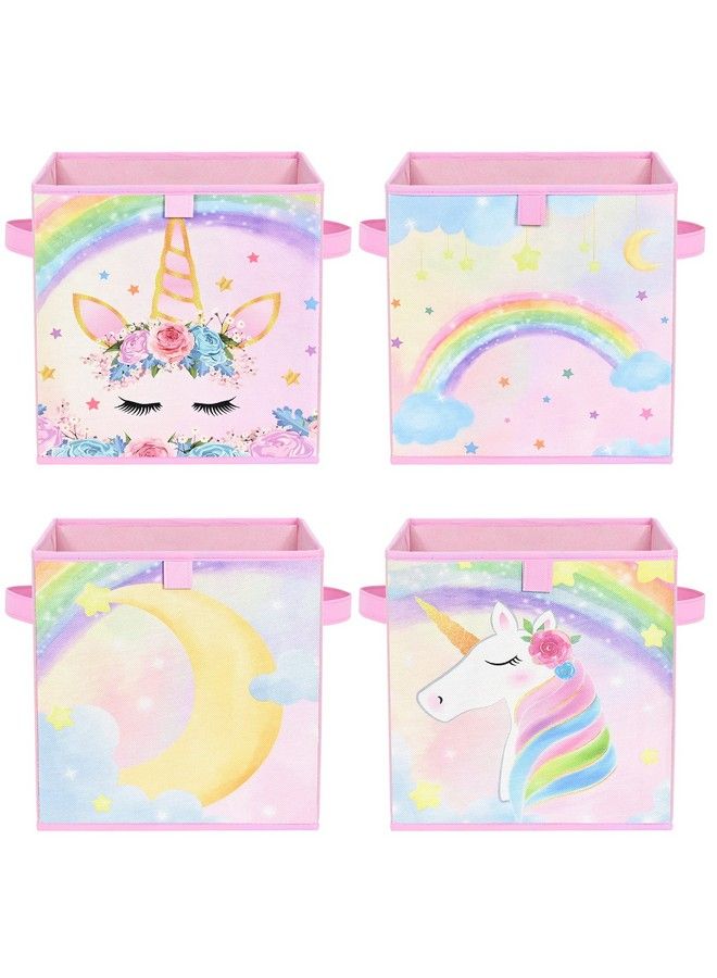 Cube Storage Bins 4 Pack Fabric Foldable Storage Cube Organizer For Kids Decorative Storage Baskets With Handles 11