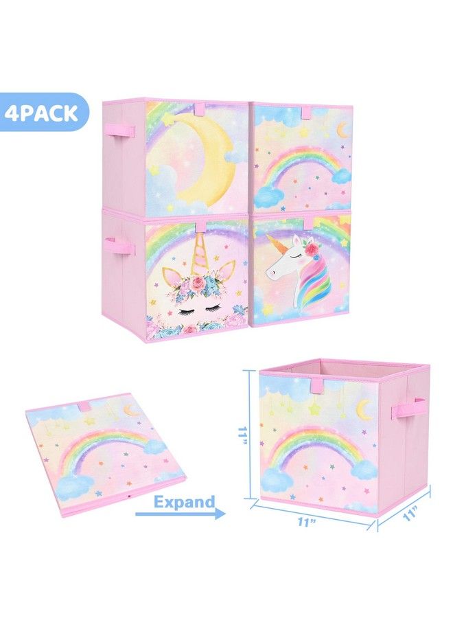 Cube Storage Bins 4 Pack Fabric Foldable Storage Cube Organizer For Kids Decorative Storage Baskets With Handles 11