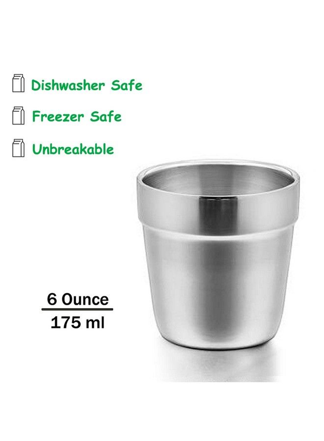 Metal Cups For Kids Baby 6 Ounce Stainless Steel Insulated Cups For Toddler Children Training & Transition Double Wall & Shatterproof Mirror Polished & Dishwasher Safe 2 Pack