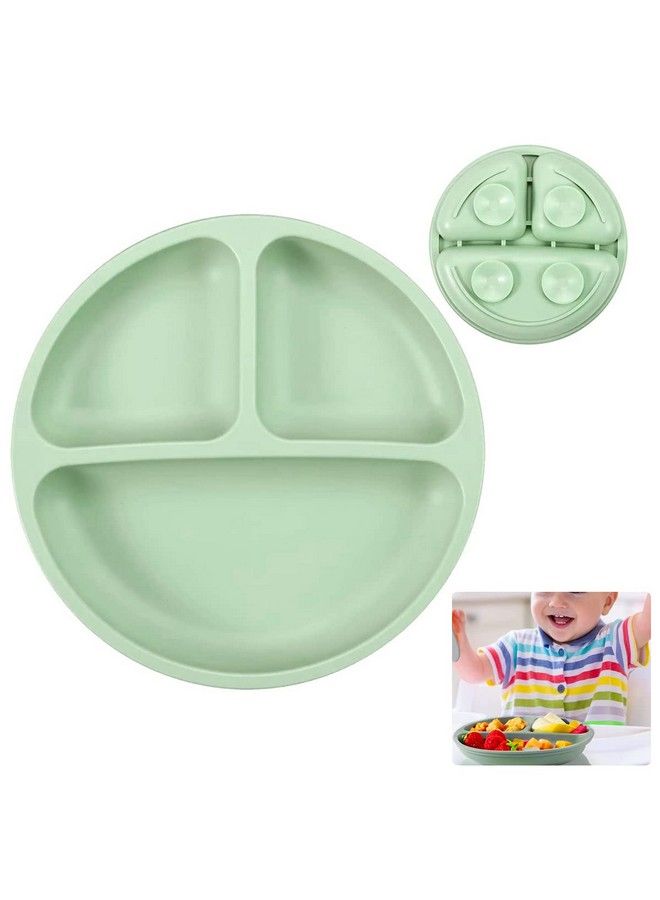 Baby Suction Plates For Baby Feeding With 4 Strong Suction Cups Silicone Toddler Plates With Deep Divided For Kids To Feed Themselves Dish Washer & Micro Wave Oven Safe (Green)