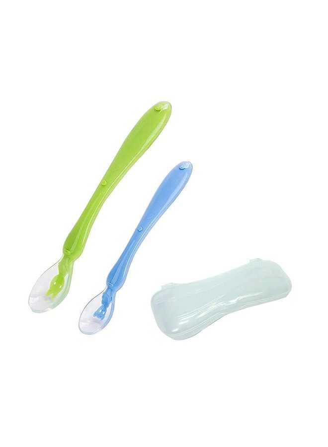 Pack Of 2 Soft Silicone Tip Spoons 2 Sets Box (4 Spoons) Blue & Green