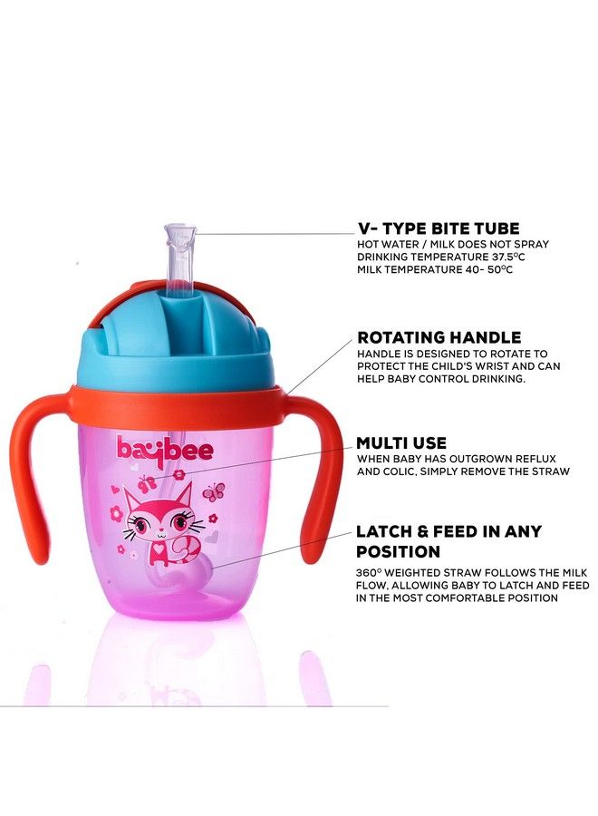 Flippo 240Ml Sipper Bottle For Kids Anti Spill Sippy Bottle With Soft Silicone Straw Bpa Free ;Sippy Cup Baby Bottle Sipper ; Sipper Bottle For Kids Toddlers 6 Months To 3 Years (Pink)