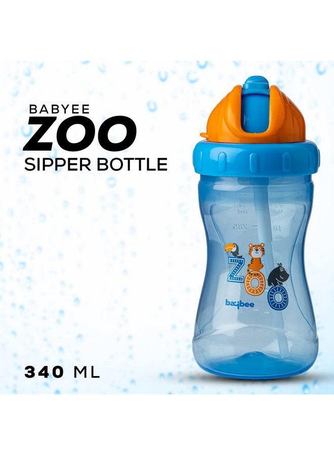 Zoo 340Ml Sipper Bottle For Kids Anti Spill Sippy Bottle With Soft Silicone Straw Bpa Free ;Sippy Cup Baby Bottle Sipper ; Sipper Bottle For Kids Infants & Toddlers 6 Months To 3 Years (Blue)