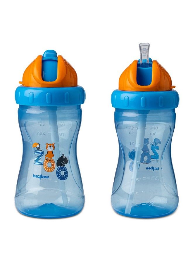 Zoo 340Ml Sipper Bottle For Kids Anti Spill Sippy Bottle With Soft Silicone Straw Bpa Free ;Sippy Cup Baby Bottle Sipper ; Sipper Bottle For Kids Infants & Toddlers 6 Months To 3 Years (Blue)