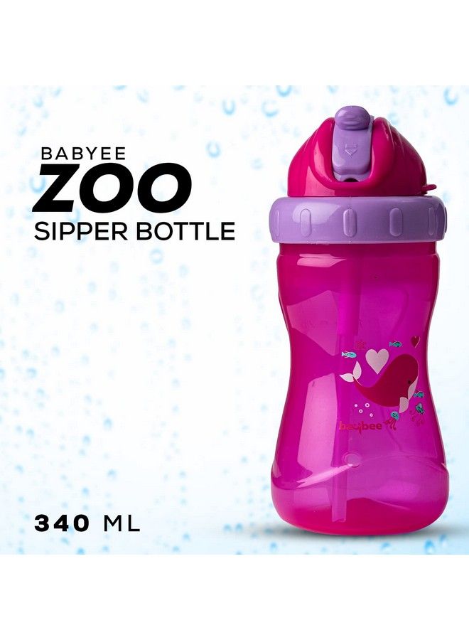 Zoo 340Ml Sipper Bottle For Kids Anti Spill Sippy Bottle With Soft Silicone Straw Bpa Free ;Sippy Cup Baby Bottle Sipper ; Sipper Bottle For Kids Infants & Toddlers 6 Months To 3 Years (Pink)