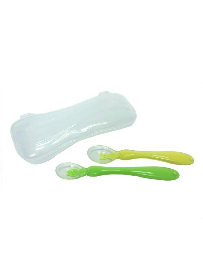 Soft Silicone Tip Spoons Set Box (2 Spoons) Yellow & Green