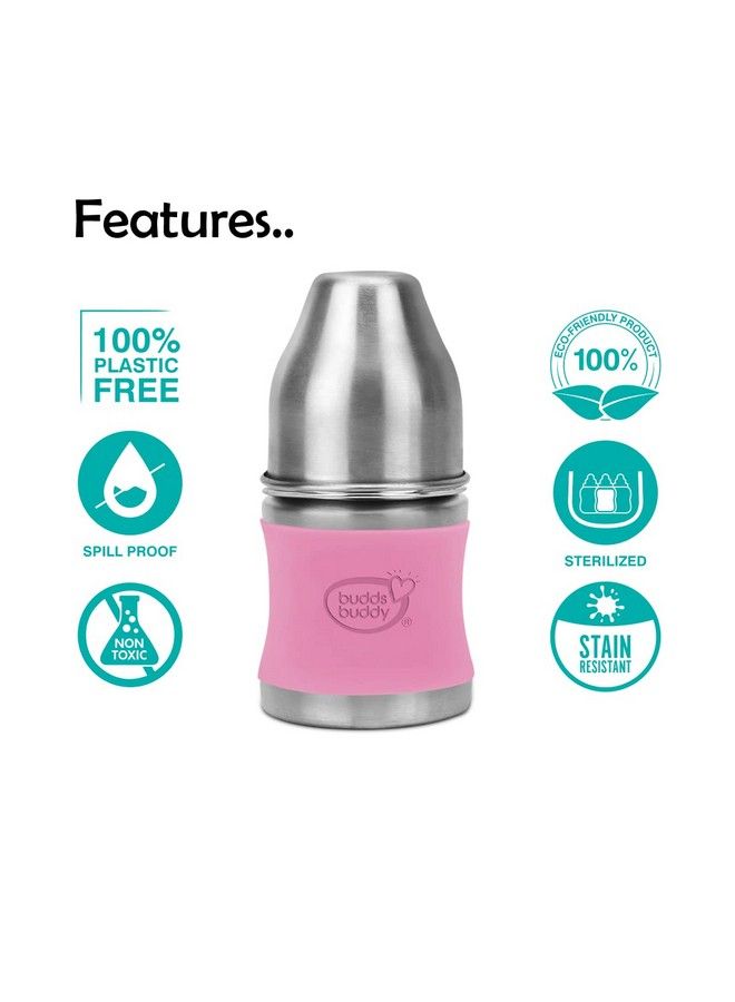 Magnum Plus Stainless Steel 2 In 1 Wide Neck Baby Feeding Bottle With Extra Spout Sipper 125Ml Pink