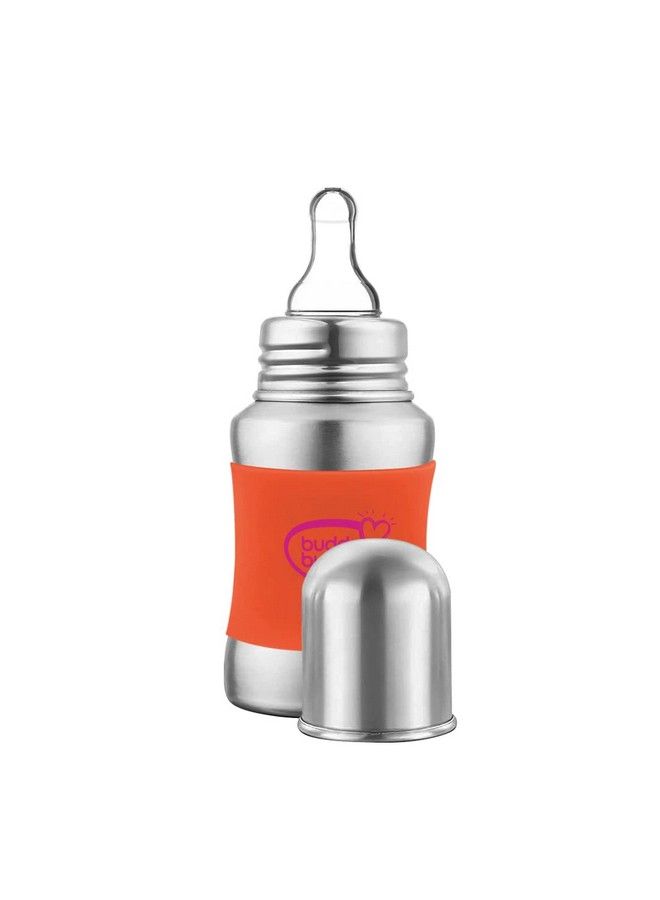 Stella Plus Neck New Born Baby Feeding Bottle Made With High Grade Stainless Steel ; Rust Free Feeding Bottle With Nipple ; Leak Proof Baby Bottle ; With Extra Spout Sipper ; 180 Ml ; Orange