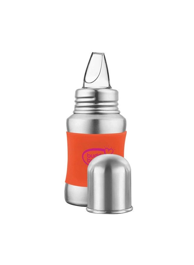 Stella Plus Neck New Born Baby Feeding Bottle Made With High Grade Stainless Steel ; Rust Free Feeding Bottle With Nipple ; Leak Proof Baby Bottle ; With Extra Spout Sipper ; 180 Ml ; Orange