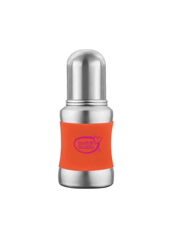 Stella Plus Neck New Born Baby Feeding Bottle Made With High Grade Stainless Steel ; Rust Free Feeding Bottle With Nipple ; Leak Proof Baby Bottle ; With Extra Spout Sipper ; 180 Ml ; Orange