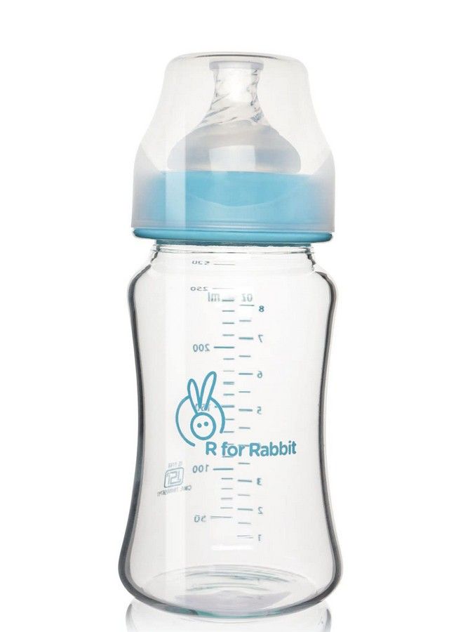 First Feed Glass Baby Feeding Nipple Milk Bottle With Anti Colic For New Born Babies Kids; 3 Months+ ; 240 Ml; Lake Blue